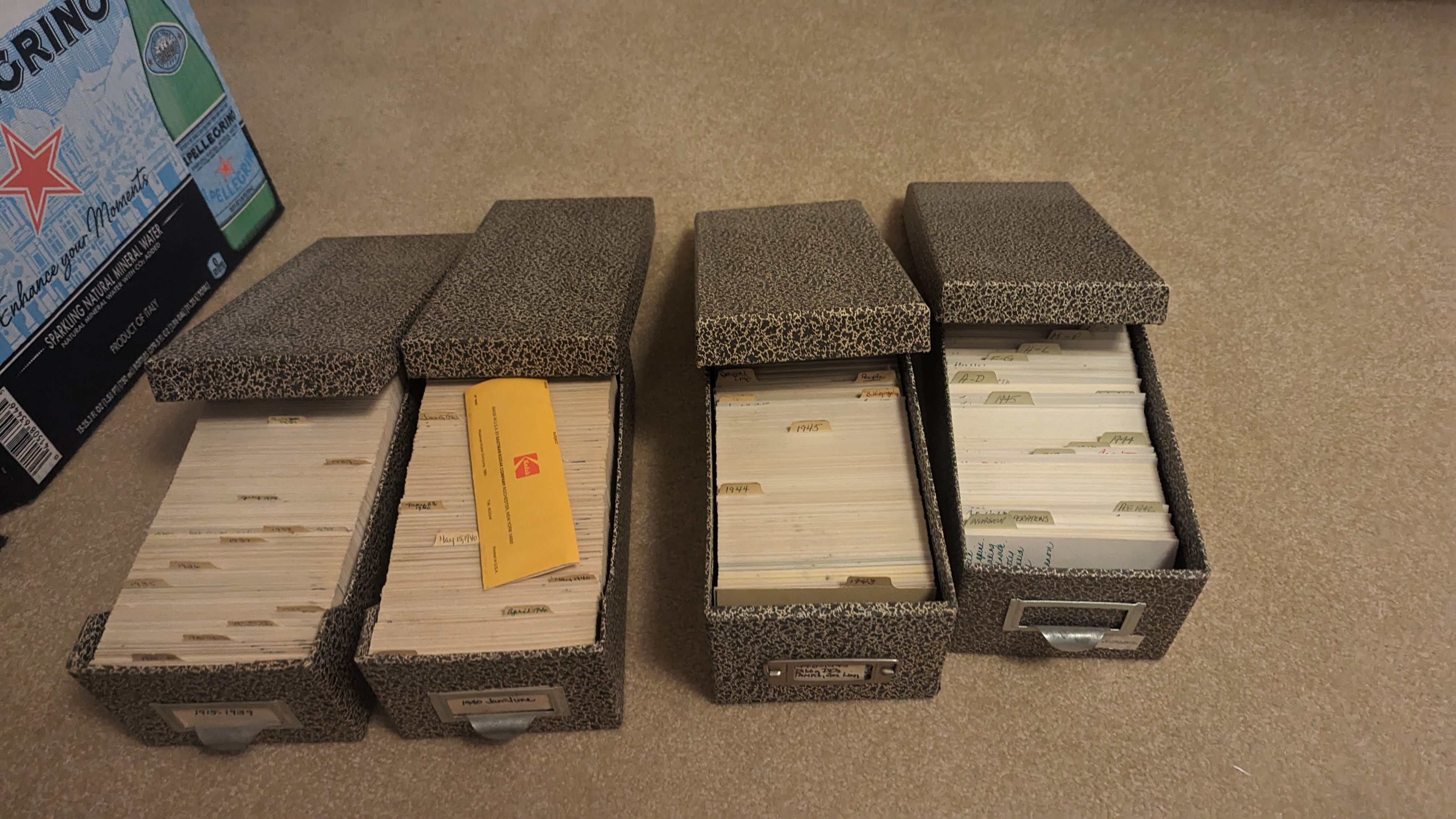 Four of many notecard boxes